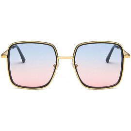 Square Unisex Sunglasses Fashion Gold Pink Drive Holiday Square Non-Polarized UV400 - Gold Blue - CZ18RLIUK7A $11.84