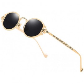 Oval Vintage Steampunk Sunglasses Circle Glasses - 001gold/Black - CO18M3S5LG9 $18.43