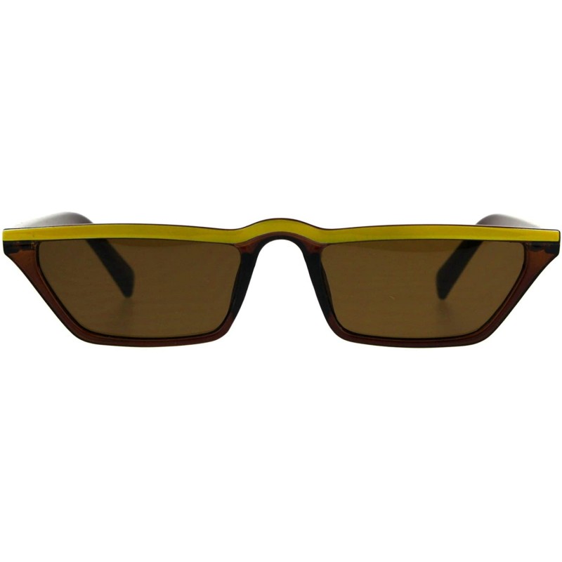 Cat Eye Womens Retro Vintage Narrow Flat Top Cat Eye Plastic Hippie Sunglasses - Brown Yellow Brown - CD18CGNOXY9 $9.72