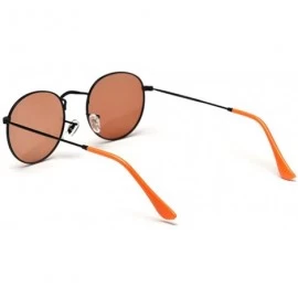 Round Women's Polarized Sunglasses Men Retro Orange Metal Frame Round Sun Glasses Female UV400 - Black With Orange - CU18AQUD...