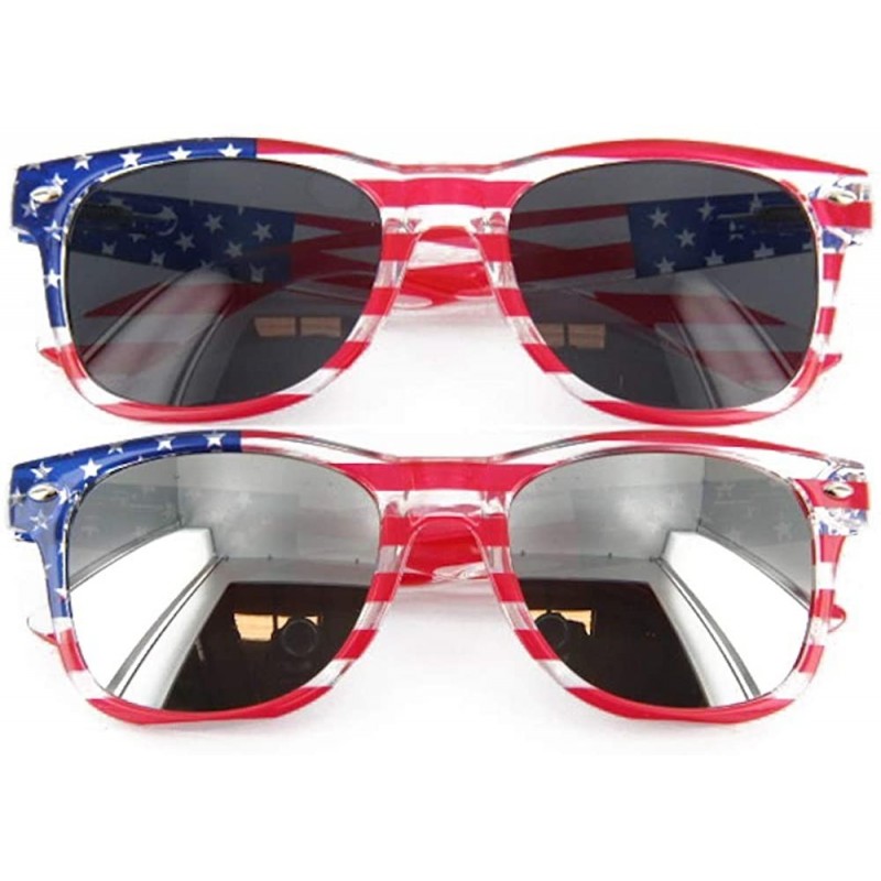 Wayfarer Patriotic American Flag Sunglasses Gift Set (Multi-colored- Mirror & Dark) - CI12H5KMRKZ $12.31