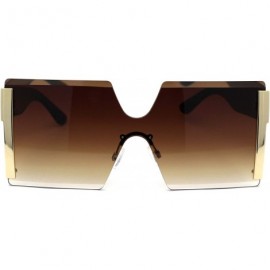 Shield Womens Squared Rectangle Shield Mod Chic Fashion Sunglasses - Gold Black Brown - CA1972KSL7W $14.81