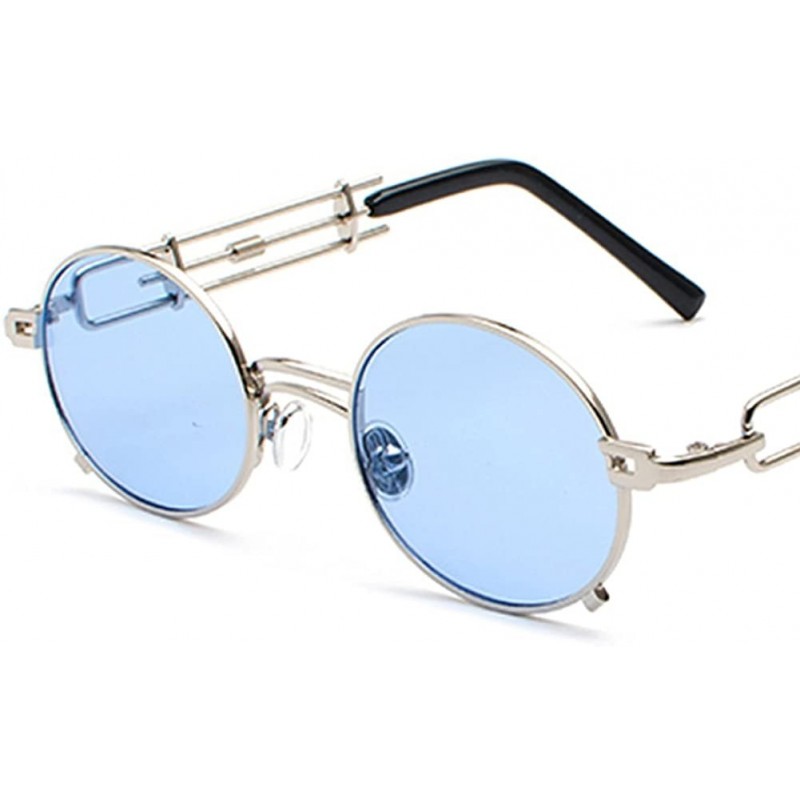 Oval Steampunk Sunglasses Men Vintage Oval Sun Glasses For Women Summer 2018 UV800 - Silver With Blue - CD18D4OMXHL $8.29