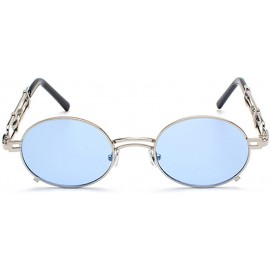 Oval Steampunk Sunglasses Men Vintage Oval Sun Glasses For Women Summer 2018 UV800 - Silver With Blue - CD18D4OMXHL $8.29