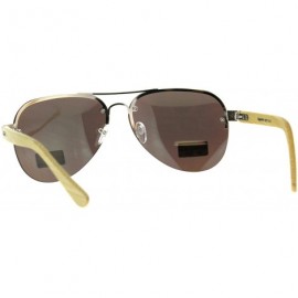 Aviator Real Bamboo Wood Temple Sunglasses Half Rim Aviators Unisex UV 400 - Gold (Yellow Mirror) - CP18DTG4KNI $15.37