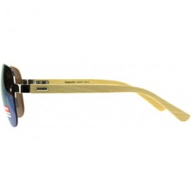 Aviator Real Bamboo Wood Temple Sunglasses Half Rim Aviators Unisex UV 400 - Gold (Yellow Mirror) - CP18DTG4KNI $15.37