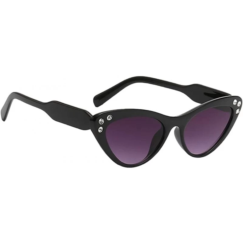 Cat Eye Fashion Rhinestone Cat Eye Sunglasses Womens Vintage Shades Plastic Frame - Black Purple - CM198C25TR9 $13.38