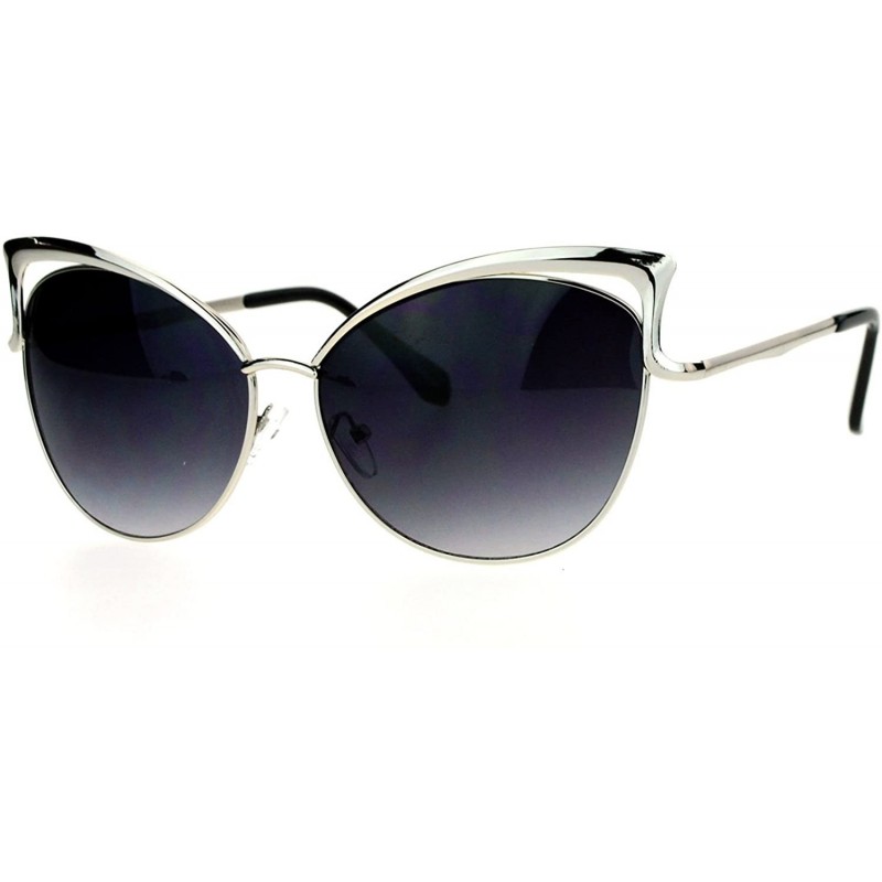 Butterfly Butterfly Cateye Sunglasses Womens Metal Oversized Fashion UV 400 - Silver (Smoke) - CW188QELK7G $10.48