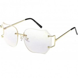 Rimless Oversize Slim Metal Arms Rimless Beveled Clear Lens Square Eyeglasses 61mm - Gold / Clear Tint - C8183NH36L3 $12.52