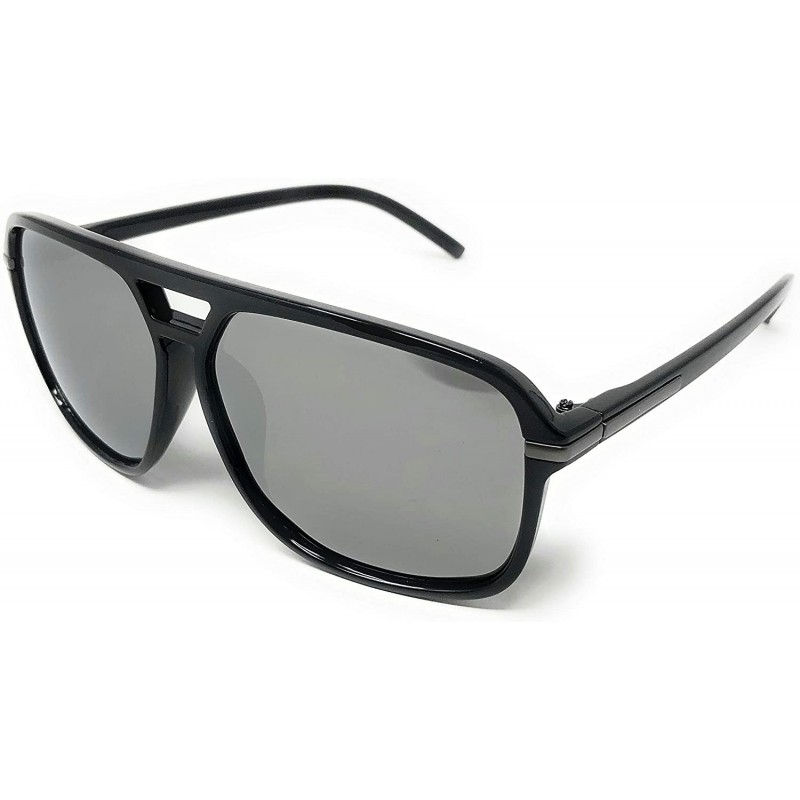 Goggle Retro - Flat Top Polarized Sunglasses Celebrity Style 70's Fashion - Black- Silver Polarized - CW18WYC5H5W $12.20