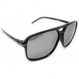 Goggle Retro - Flat Top Polarized Sunglasses Celebrity Style 70's Fashion - Black- Silver Polarized - CW18WYC5H5W $12.20