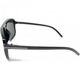 Goggle Retro - Flat Top Polarized Sunglasses Celebrity Style 70's Fashion - Black- Silver Polarized - CW18WYC5H5W $12.20