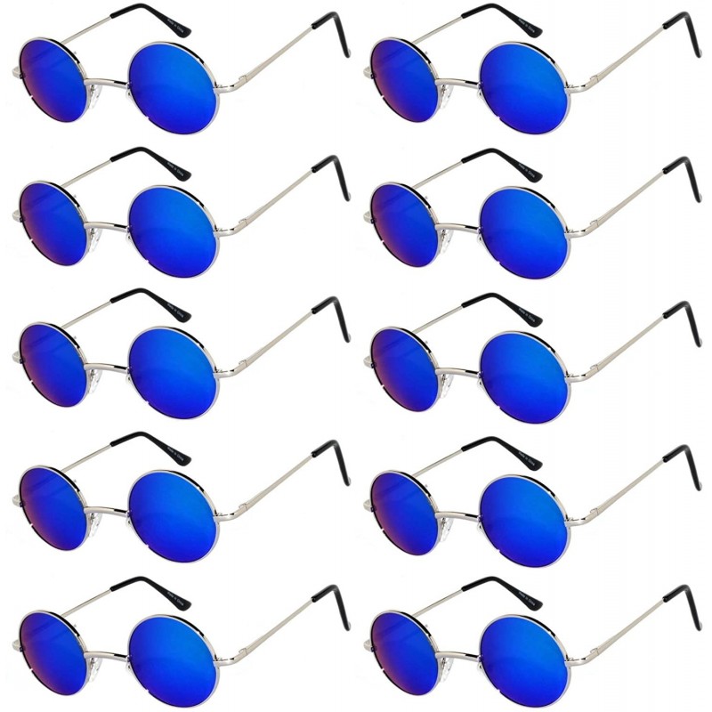 Goggle 10 Pack Round Retro Vintage Circle Style Sunglasses Colored Small Metal Frame - CU1853NAT55 $15.62