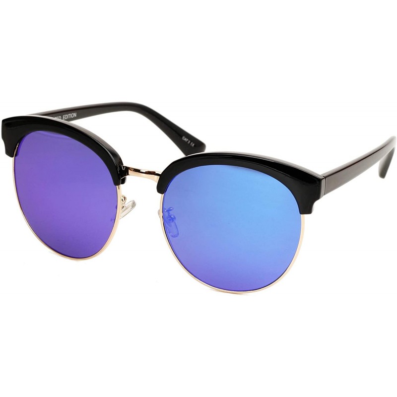 Sport 97018 XXL Premium Oversize Mirrored Funky Flat Sunglasses - Black/ Blue - CF18OKMG6H9 $15.25