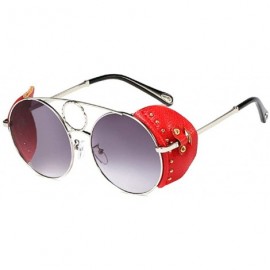 Round Women's Fashion Sunglasses Metal Round Frame Eyewear With Leather - Silver Gray - CY18W0HDMY4 $27.15