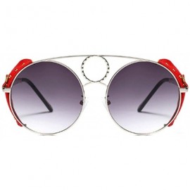 Round Women's Fashion Sunglasses Metal Round Frame Eyewear With Leather - Silver Gray - CY18W0HDMY4 $27.15