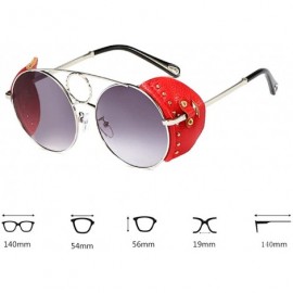 Round Women's Fashion Sunglasses Metal Round Frame Eyewear With Leather - Silver Gray - CY18W0HDMY4 $27.15