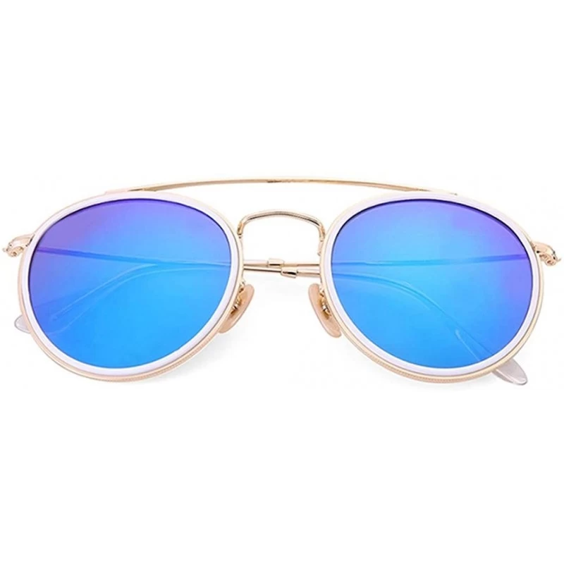 Round sunglasses polarized men women 51mm glass lens mirror round double - Blue-glass - CC18WYR8O3O $47.65