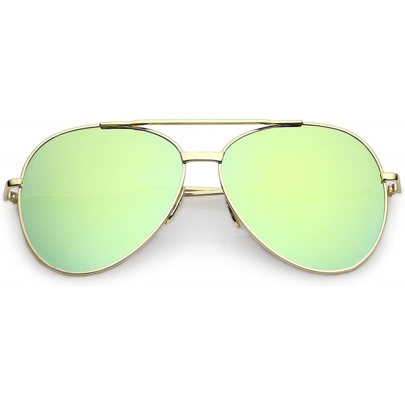 Aviator Classic Crossbar Metal Slim Arms Color Mirrored Teardrop Flat Lens Aviator Sunglasses 56mm - Gold / Yellow Mirror - C...