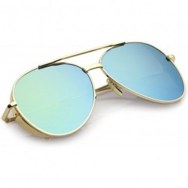 Aviator Classic Crossbar Metal Slim Arms Color Mirrored Teardrop Flat Lens Aviator Sunglasses 56mm - Gold / Yellow Mirror - C...