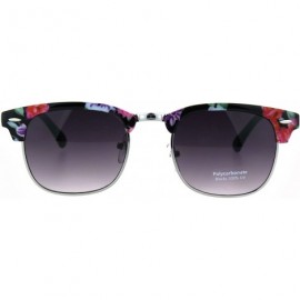 Rectangular Womens Flower Rectangular Half Horned Rim Hipster Sunglasses - Black Floral Smoke - C3182KR2ZQ9 $9.93