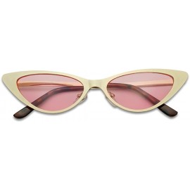 Round Flat Full Metal Round Oval Cat Eye Sunglasses Narrow Color Tinted Shades - Gold Frame - Pink - CL18GO5US64 $9.50