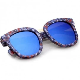 Wayfarer Marble Printed Metal Nose Bridge Trim Wide Temples Mirrored Flat Lens Horn Rimmed Sunglasses 50mm - C817XWOXGWC $12.71