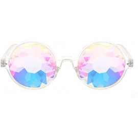 Round Kaleidoscope Glasses Rainbow Prism Festival Sunglasses Diffraction Goggles - Clear Frame - CT18H5DS8IN $9.27