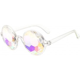 Round Kaleidoscope Glasses Rainbow Prism Festival Sunglasses Diffraction Goggles - Clear Frame - CT18H5DS8IN $9.27