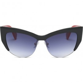 Oversized Women Retro Half Frame Round Cat Eye Fashion Sunglasses - Red - C218IRAWA82 $8.27