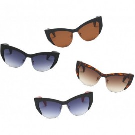 Oversized Women Retro Half Frame Round Cat Eye Fashion Sunglasses - Red - C218IRAWA82 $8.27