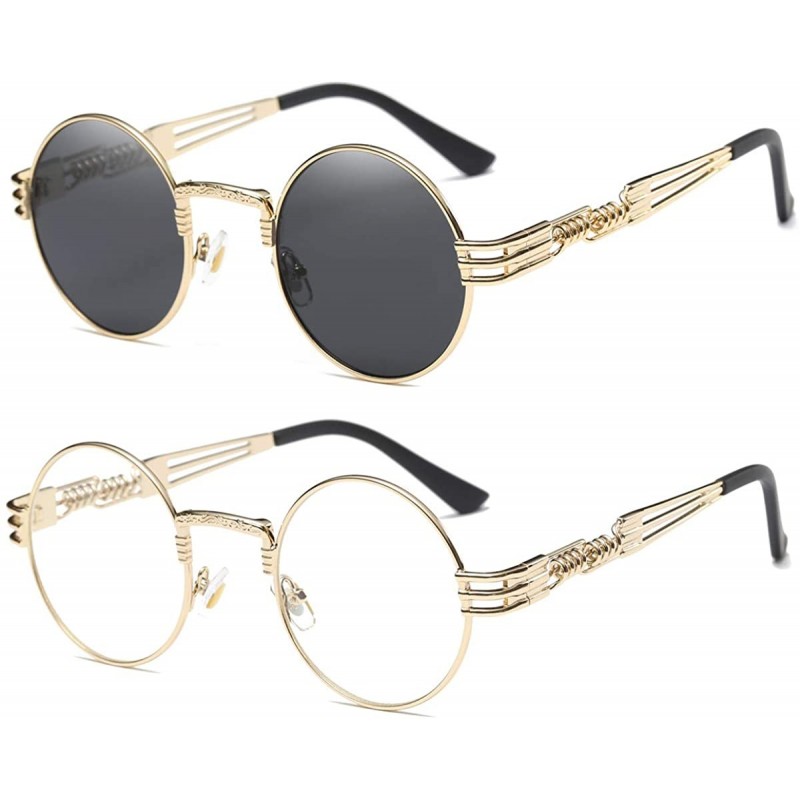 Rimless John Lennon Round Sunglasses Steampunk Metal Frame - Two Pairs Pack Black Lens+transparent Lens - CG18ZH6OLQT $30.22