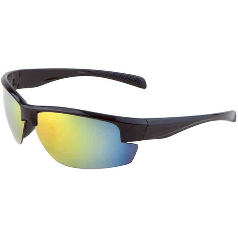 Wayfarer Men Sport Sunglasses Anti Glare Lens Wrap Around Frame (Sport-Yellow - 78mm) - C717Z5Z7XQT $12.65