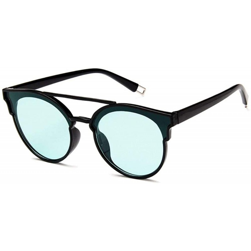 Cat Eye Women Fashion Round Cat Eye Sunglasses with Case UV400 Protection Beach - Black Frame/Green Lens - CH18WQID3GI $25.26