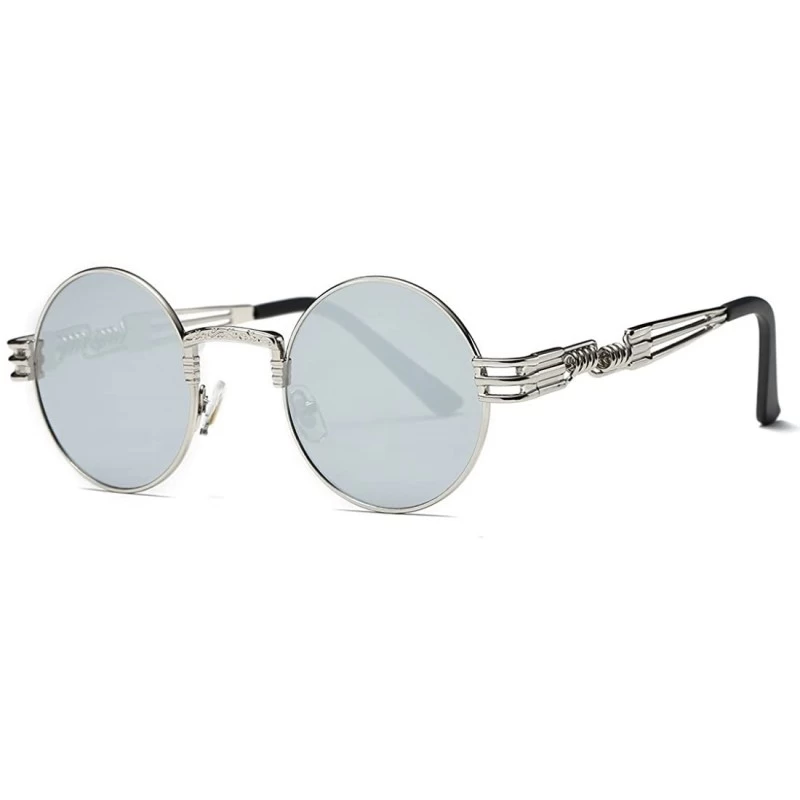 Round Sunglasses Steampunk Style Round Metal Frame Unisex Glasses AE0539 - Silver - C117YALTTCC $9.52