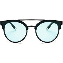 Cat Eye Women Fashion Round Cat Eye Sunglasses with Case UV400 Protection Beach - Black Frame/Green Lens - CH18WQID3GI $25.26