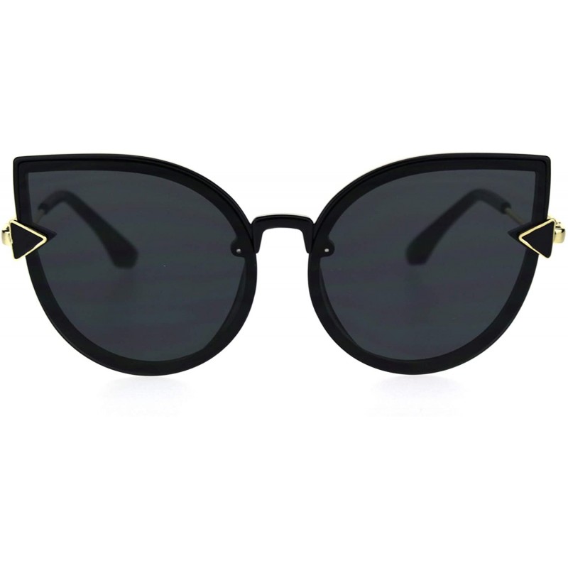 Cat Eye Womens Oversize Cat Eye Bolt Crooked Arm Designer Sunglasses - Black Solid Black - CN18SSEHUG9 $13.07