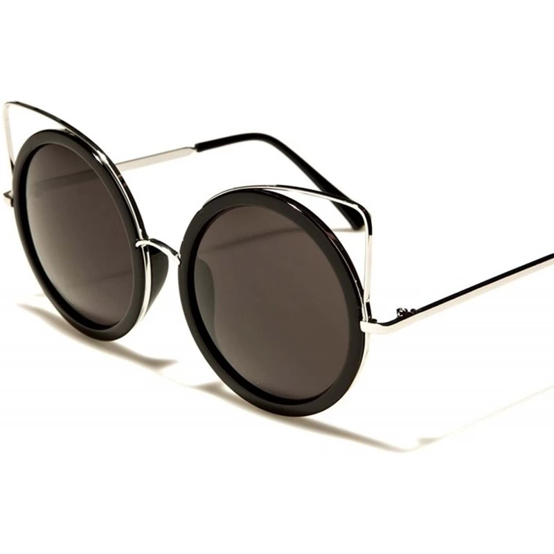 Round Old Fashioned Stylish Elegant Womens Round Cat Eye Sunglasses - Black / Black - C318ECDQO6H $9.29