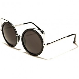 Round Old Fashioned Stylish Elegant Womens Round Cat Eye Sunglasses - Black / Black - C318ECDQO6H $9.29