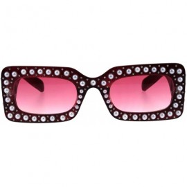 Rectangular Pearl Jewel Iced Out Bling Mod Thick Plastic Rectangular Sunglasses - Burgundy Red - CB18E0YDDAY $18.81