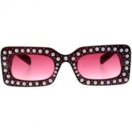 Rectangular Pearl Jewel Iced Out Bling Mod Thick Plastic Rectangular Sunglasses - Burgundy Red - CB18E0YDDAY $18.81