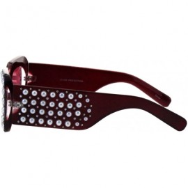 Rectangular Pearl Jewel Iced Out Bling Mod Thick Plastic Rectangular Sunglasses - Burgundy Red - CB18E0YDDAY $18.81