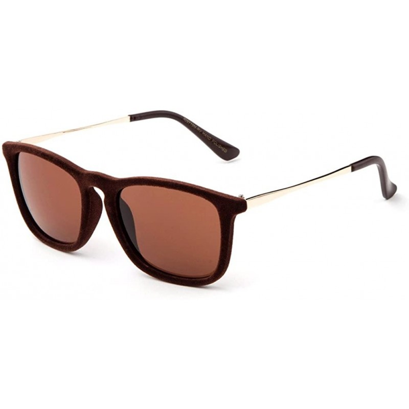 Square "Bonna" Womens Round Suede Material Stlyish Fashion Sunglasses - Brown - CA127Y3GJGL $11.56