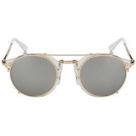 Oval Women UV400 Mirror Glasses Clip On Men Vintage Retro Steampunk Sunglasses - White F Silver Mirror - CR18ETDTINM $8.28