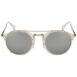 Oval Women UV400 Mirror Glasses Clip On Men Vintage Retro Steampunk Sunglasses - White F Silver Mirror - CR18ETDTINM $8.28