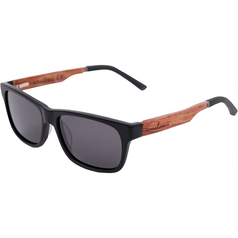 Rectangular Acetate Wood Hybrid Karée Style Sunglasses Matte Black - C611WJ1DIBN $29.85