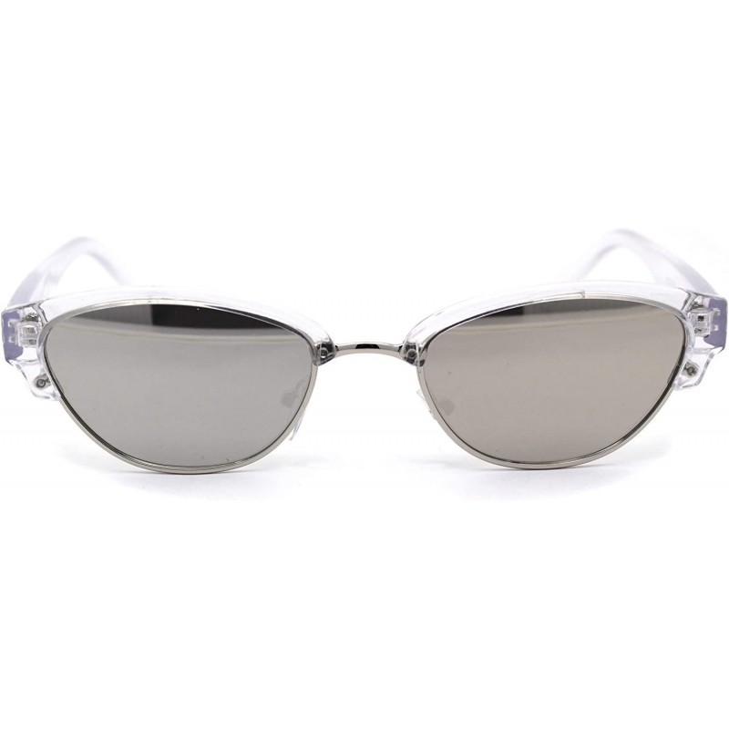 Oval Womens Narrow Oval Half Rim Hipster DJ Sunglasses - Silver Clear Silver Mirror - C41950O76KX $13.69