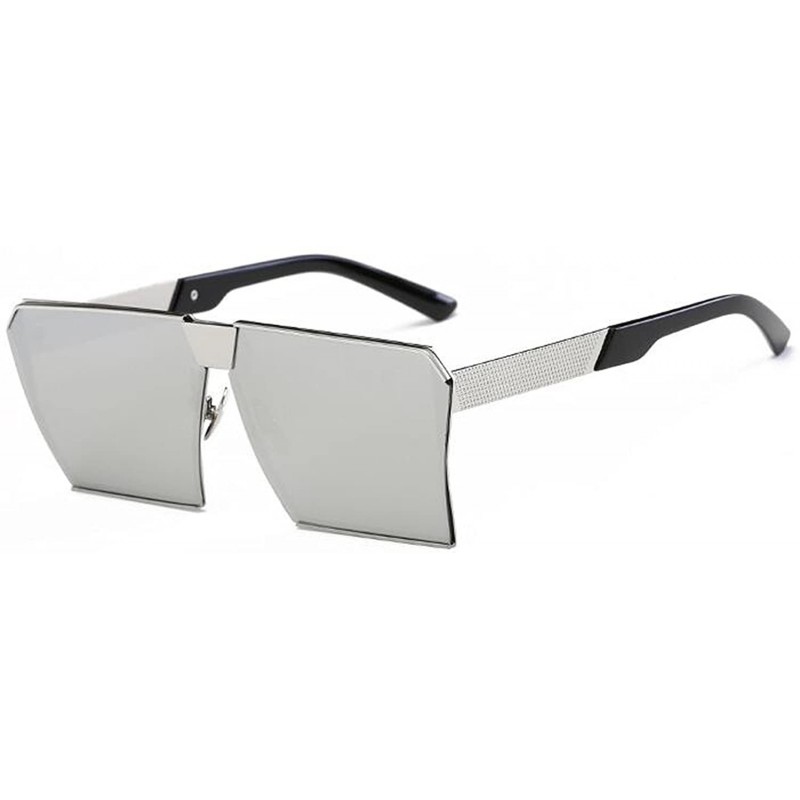 Square Oversized Vintage Square Metal Frame Sunglasses - Silver-silver - CZ18E6WQ6NC $14.41