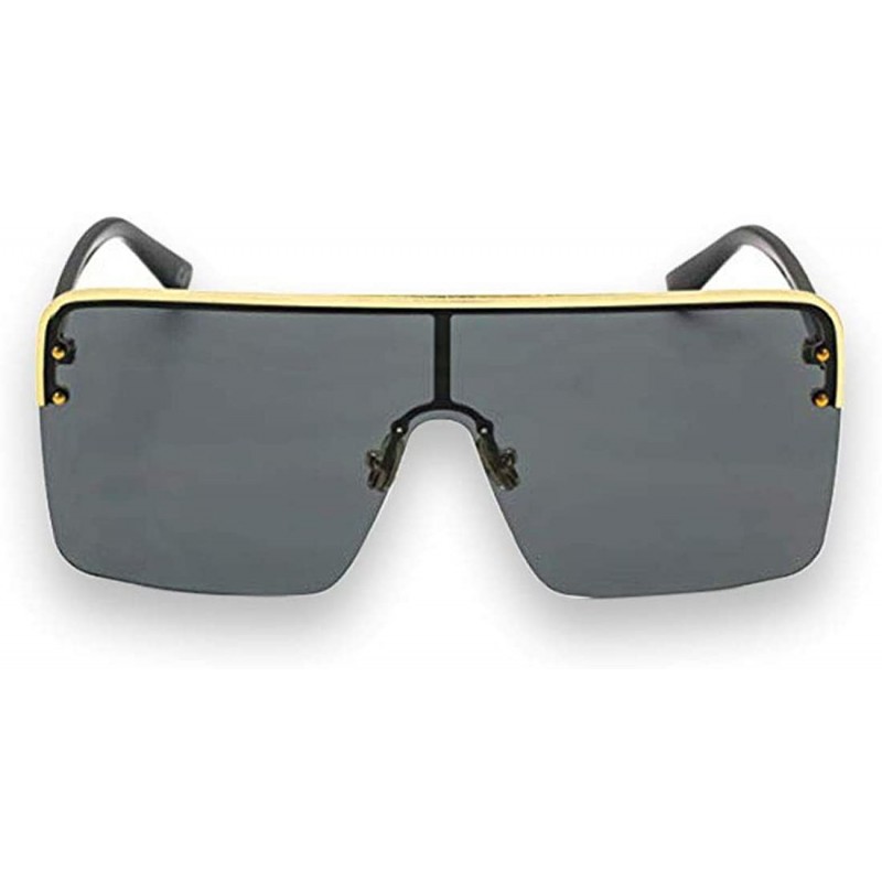 Oversized Oversized Flat Top Square VINTAGE RETRO SHIELD VISOR Style Aviator SUNGLASSES - Black - CJ18NACDK9G $12.95