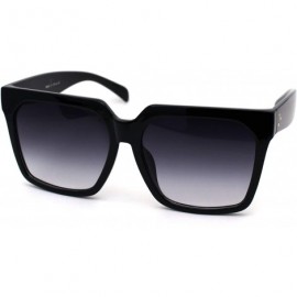 Rectangular Womens Horn Rim Boyfriend Plastic Squared Rectangle Sunglasses - Black Smoke - CW18SHNLSWS $15.06